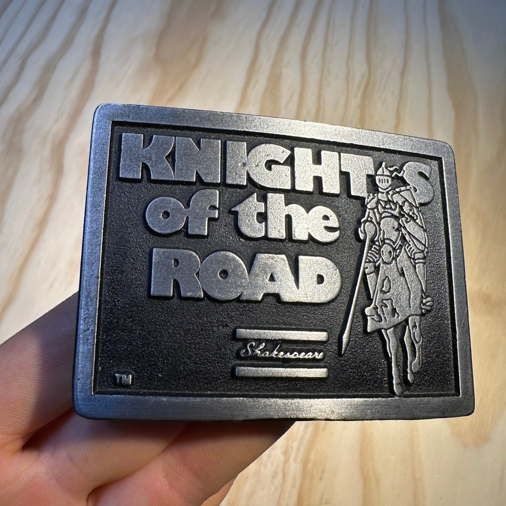 Vintage Shakespeare Knights of the Road Belt Buckle Hit Line USA Silver Tone OS